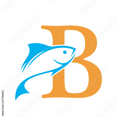 Initial Fish Logo combine with letter B vector template