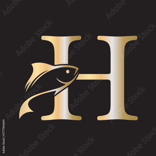 Initial Fish Logo combine with letter H vector template