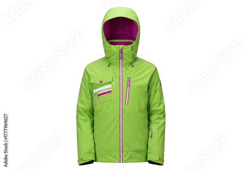Green ski jacket for women isolated on transparent background