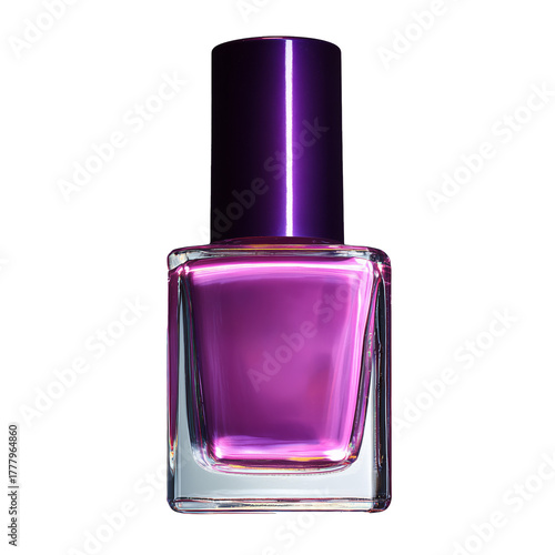 Bright Purple Nail Polish in a Clear Bottle With a Shiny Cap Displayed for a ...