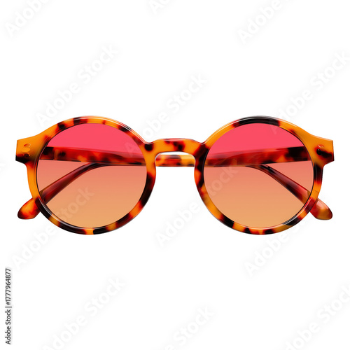 Colorful Round Sunglasses With a Unique Tortoiseshell Pattern and Gradient Le...