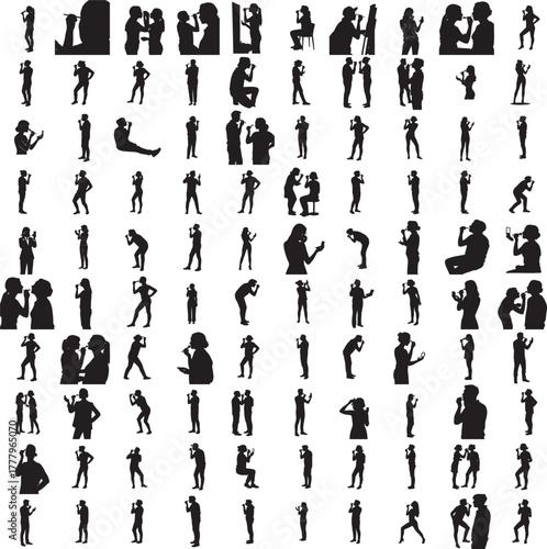 Silhouette of a person in modern confident posture applying makeup isolated on white background