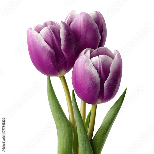 Beautiful Purple Tulips Arranged in a Bouquet for Spring Decoration and Celeb...