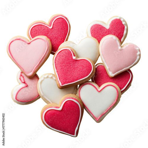 Heart-shaped Cookies in Red and Pink Colors Perfect for Valentines Day Celebr...