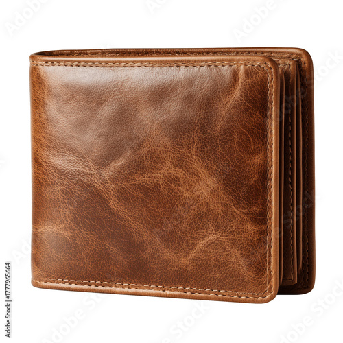 Brown Leather Wallet With Button Closure on a Light Background