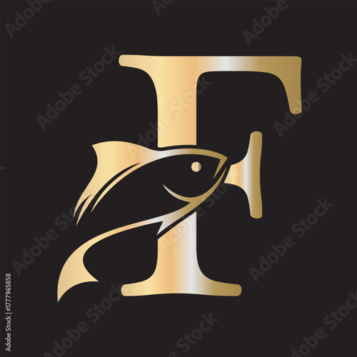 Initial Fish Logo combine with letter F vector template