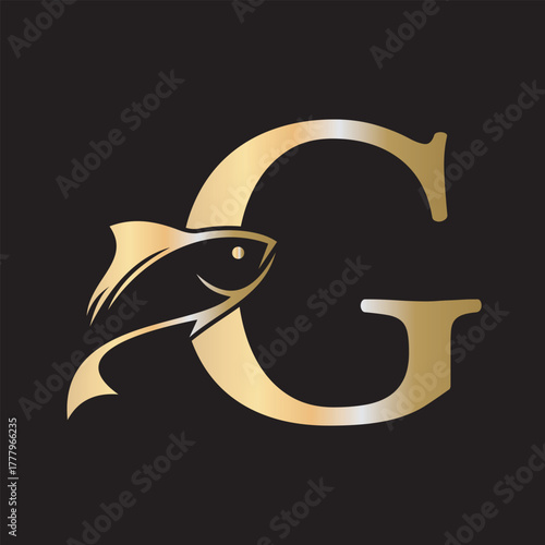 Initial Fish Logo combine with letter G vector template