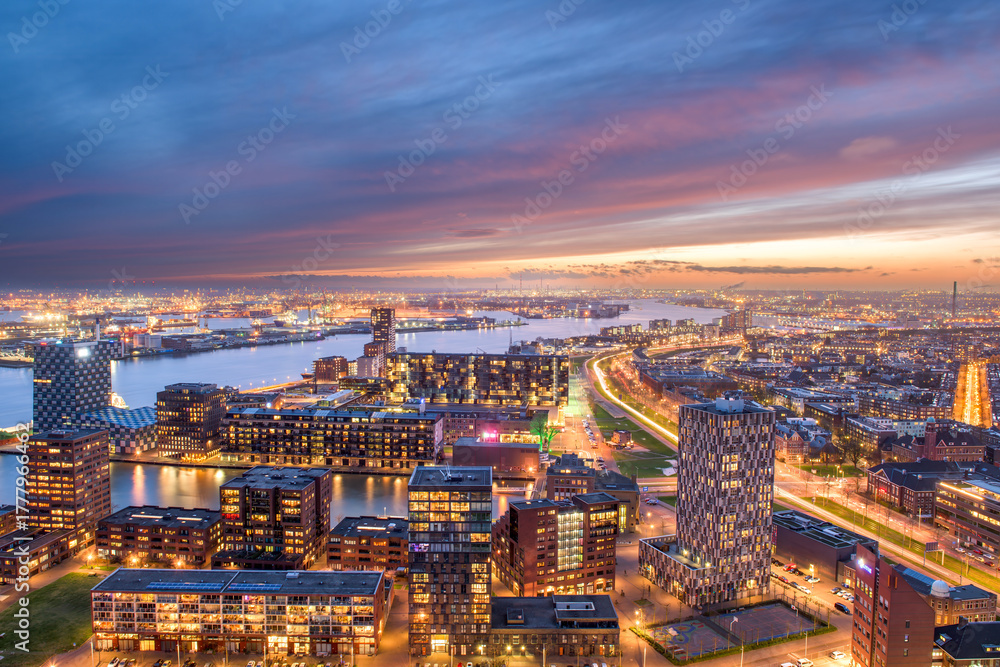 Naklejka premium Rotterdam, Netherlands City Skyline at Dusk 856