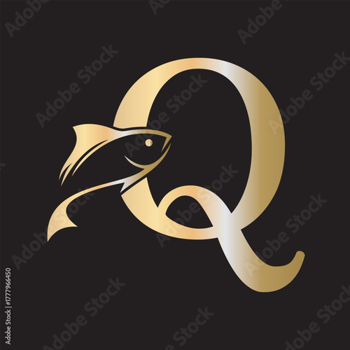 Initial Fish Logo combine with letter Q vector template