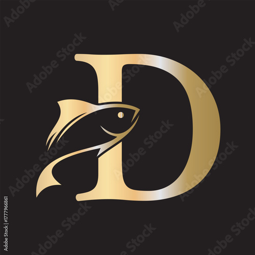 Initial Fish Logo combine with letter D vector template