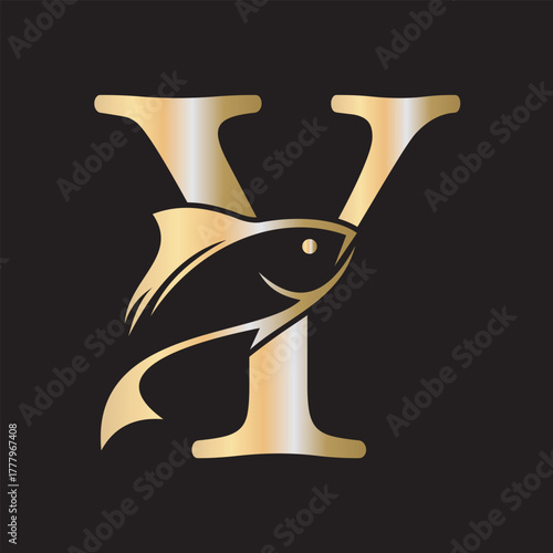 Initial Fish Logo combine with letter Y vector template