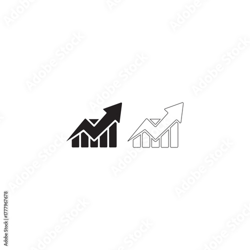 Two bar graph icons illustrating growth one filled one outline silhouette