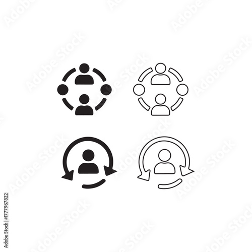 Four communication icons depicting groups and individuals a distinct silhouette
