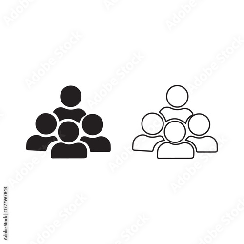 Group of people icons solid and outlined versions a simple silhouette