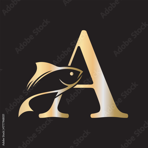 Initial Fish Logo combine with letter A vector template