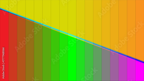 A vibrant abstract background with a diagonal division and vertical stripes featuring a full spectrum of rainbow color gradients.
