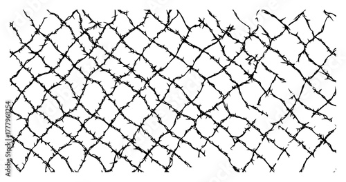 Grunge barbed wire fence seamless pattern Hand drawn vector background of a prison or border barrier