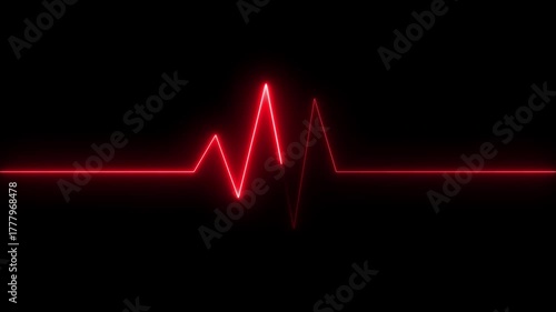 Glowing red heartbeat test icon neon signal animation, Heartbeat Pulse neon line animated, Pulse isolated Heartbeat, cardiogram 4k video motion, heartbeats icon animated on black background. 