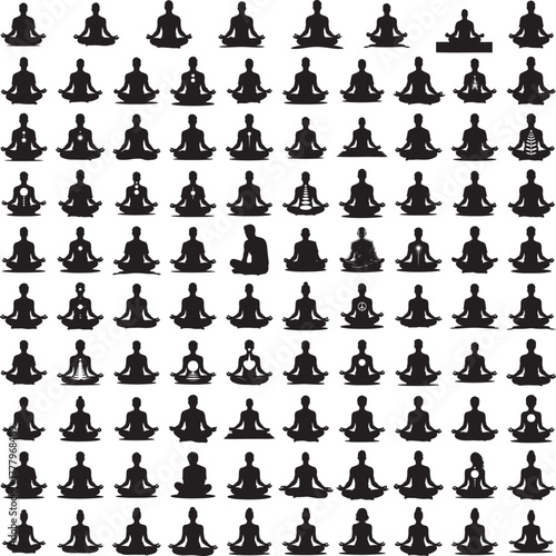 Silhouette of a person meditating in lotus position isolated on white background