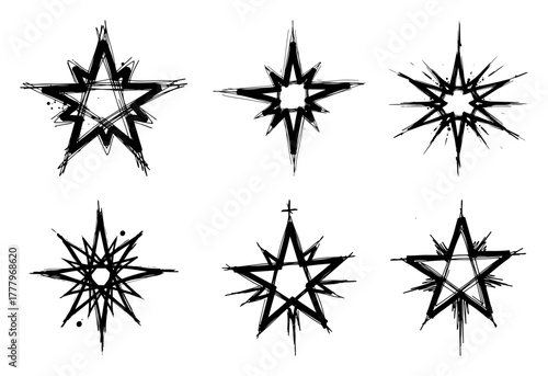 Bethlehem star and starburst icons set rough hand drawn christmas celestial vector collection