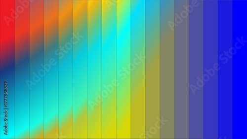 Abstract gradient of vertical bars transitioning through a spectrum of colors from red to blue.