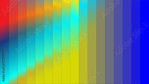 A vibrant spectrum of vertical bars transitions from red and orange through yellow and cyan to deep blue.