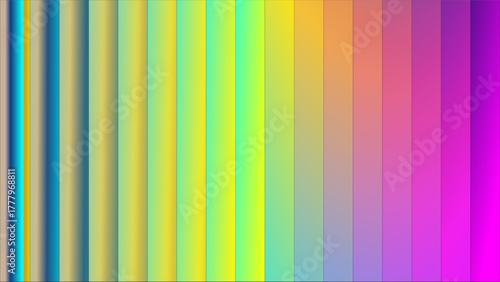 A gradient of vertical stripes transitioning from cool blues and grays to vibrant yellows, oranges, and finally a deep magenta.