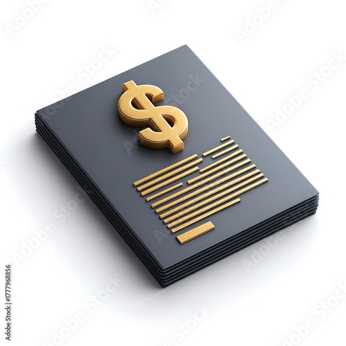 Gleaming Dollar Sign and Document Pile: Fiscal Report Illustration for Business & Financial Projects