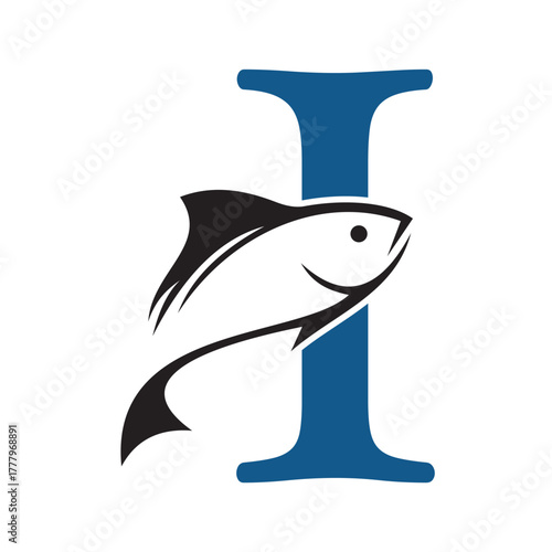 Initial Fish Logo combine with letter I vector template