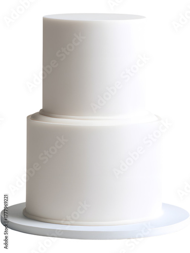 Simple three-tier white cake isolated on transparent background, ideal for weddings, events, or minimalist designs. © Oksana