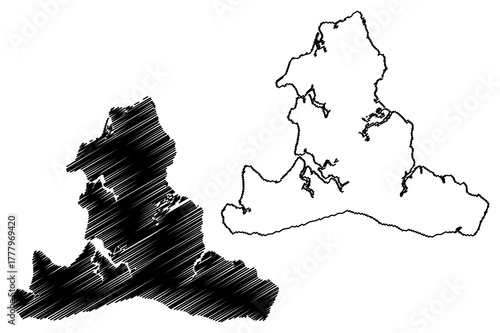 Bathurst island (Commonwealth of Australia, Northern Territory of Australia, Tiwi Islands archipelago) map vector illustration, scribble sketch Nguyu map