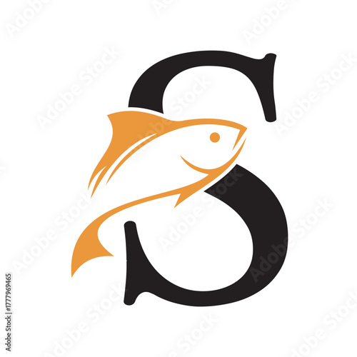 Initial Fish Logo combine with letter S vector template