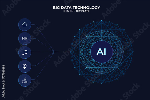 Big data technology vector template for business or student infographics with five options, steps, or processes in glassmorphism. Ideal for workflows, diagrams, annual reports, and web design. UI UX.