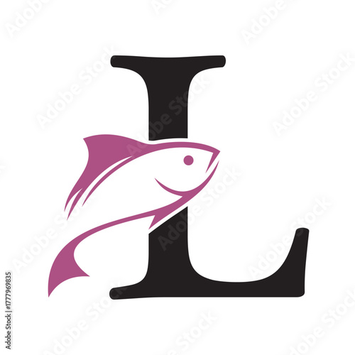 Initial Fish Logo combine with letter L vector template
