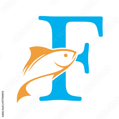Initial Fish Logo combine with letter F vector template