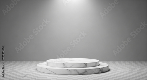 An elegant marble pedestal stands illuminated against a soft, gradient backdrop, perfect for showcasing products or celebrating achievements. vector illustration