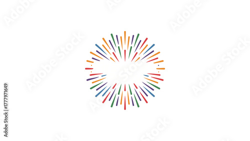 Abstract burst of colorful rays emanating from a central white space on a clean white background