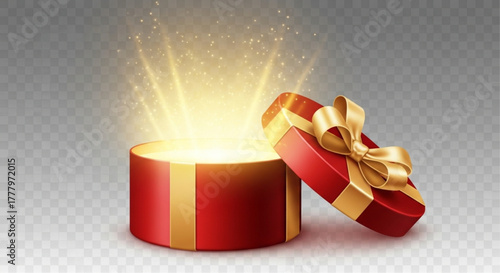 A radiant, open gift box, its contents illuminated by a dazzling, ethereal light, brimming with mystery and wonder. vector illustration