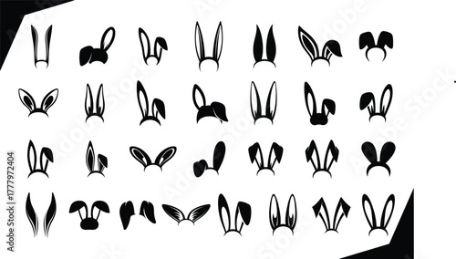 Diverse Collection of Black Bunny Ear Silhouettes and Headbands Vector Set .