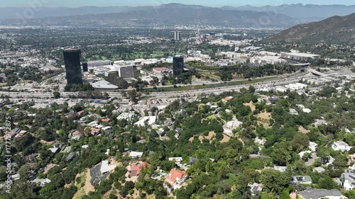 San Fernando Valley Aerial Shot of Studio City from Overlook Forward Tilt Up