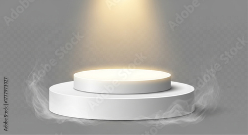 A captivating spotlight illuminates a simple round podium, highlighting a product, concept or anything. This versatile and modern design offers a clean, neutral background. vector illustration