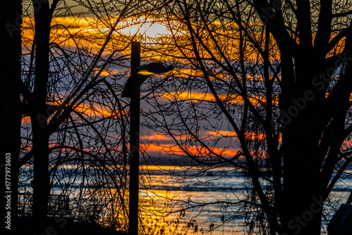 Sunset over the St-Lawrence river