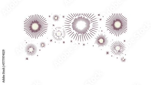 Abstract radial bursting starburst patterns in purple and white creating a festive and celebratory decorative border