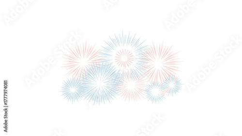 Soft pastel colored abstract bursting fireworks or starbursts on a clean white background