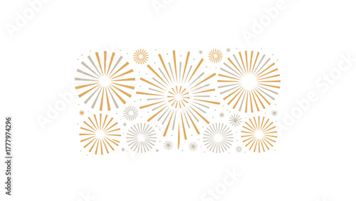 Vibrant burst of golden and orange abstract fireworks illuminating a celebratory night sky with sparkling light effects