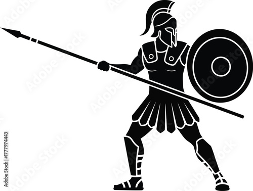 Roman and medieval infantry soldiers in silhouette. Ancient battle warrior vector illustration icon. 