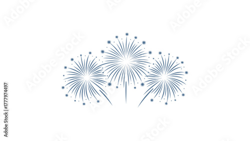 Vibrant blue fireworks explode in a dazzling display against a clean white background for celebrations