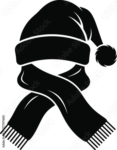 Festive Christmas scarf, winter foulard fashion accessory vector illustration icon silhouette. 