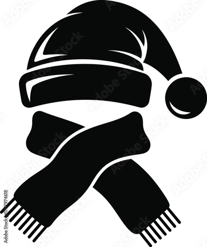 Festive Christmas scarf, winter foulard fashion accessory vector illustration icon silhouette. 