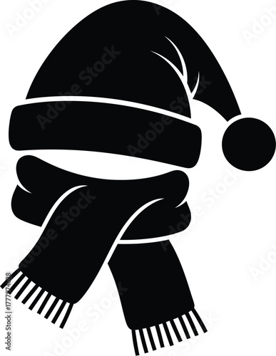 Festive Christmas scarf, winter foulard fashion accessory vector illustration icon silhouette. 
